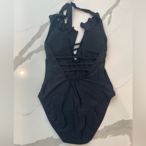 Bleu Rod Beattie Black Deep Ruffle Plunge Bathing Suit - Picture 4 of 4